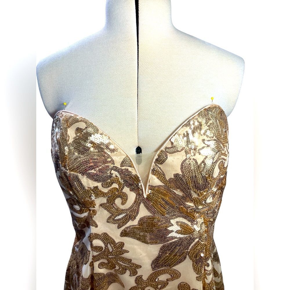 Abby Paris Lucci Lu Party Dress Size 2XL Prom Strapless Gold Sequins NYE - Picture 2 of 9